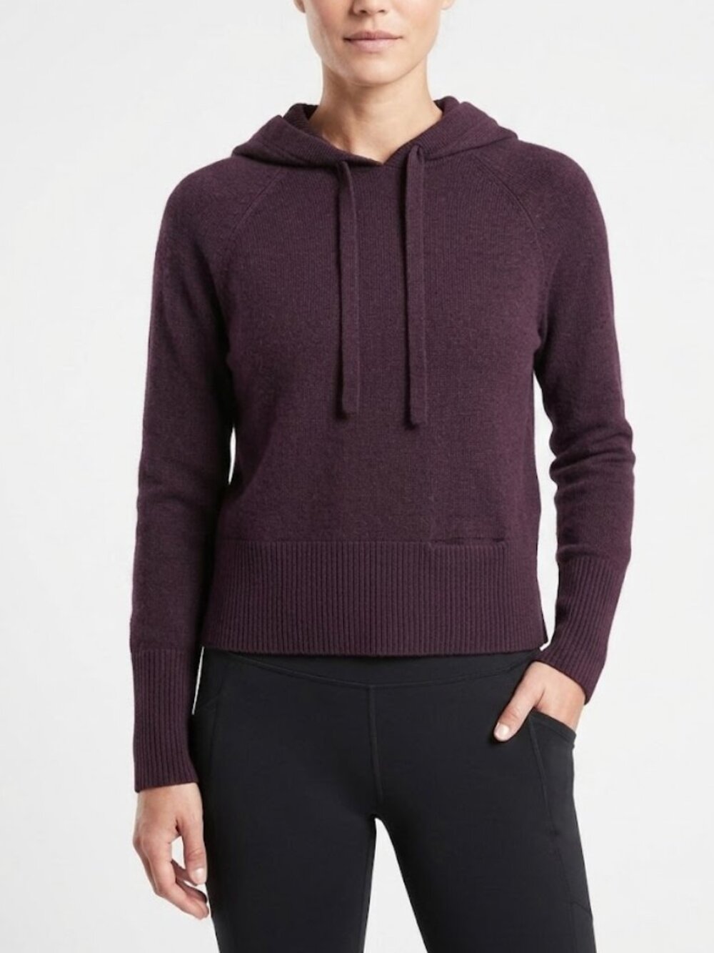 Athleta Verona Hoodie Aubergine Merino Wool Blend Pullover Size S